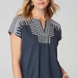 J Jill Blue/Gray with Embroidery Split Neck Plus Size Women's Top NWT
